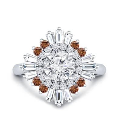 Auriya 14k Gold Vintage Ballerina 3/4ct Moissanite and Brown & White Halo Diamond Engagement Ring (G-H, I1-I2)