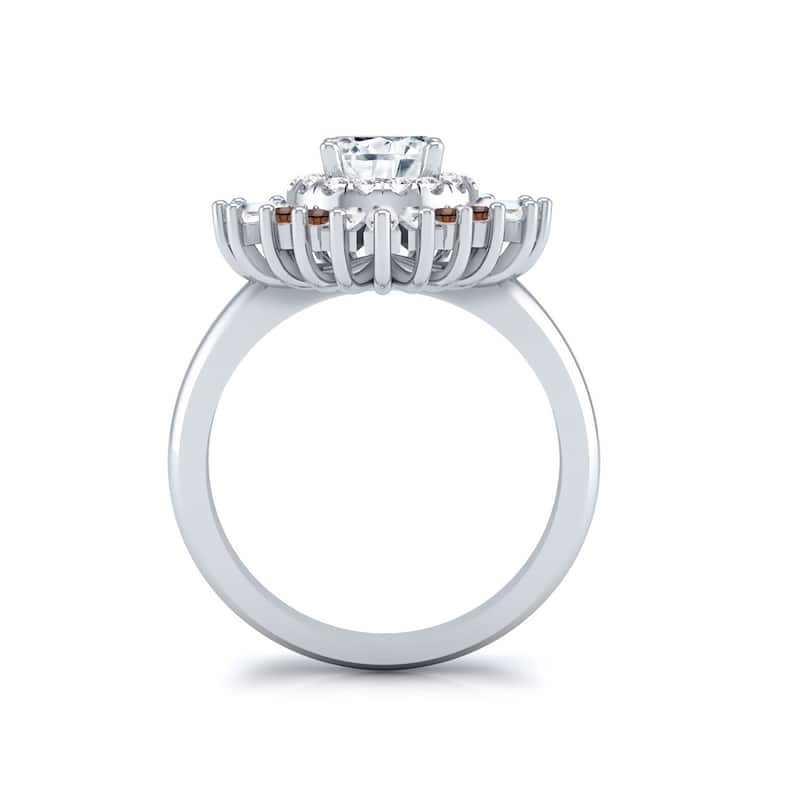 Auriya 14k Gold Vintage Ballerina 3/4ct Moissanite and Brown & White Halo Diamond Engagement Ring (G-H, I1-I2)