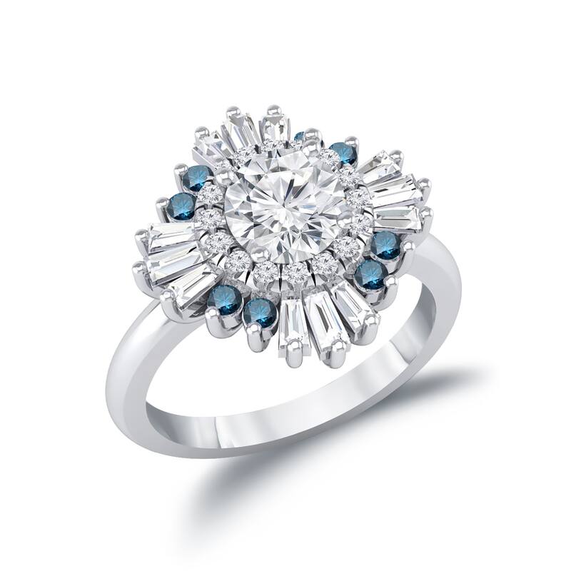 Auriya 14k Gold 3/4ctw Moissanite Ballerina Halo Blue Diamond Engagement Ring 9/10ct TDW