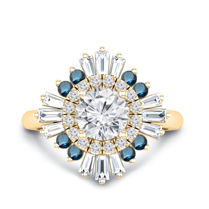 Auriya 14k Gold 3/4ctw Moissanite Ballerina Halo Blue Diamond Engagement Ring 9/10ct TDW