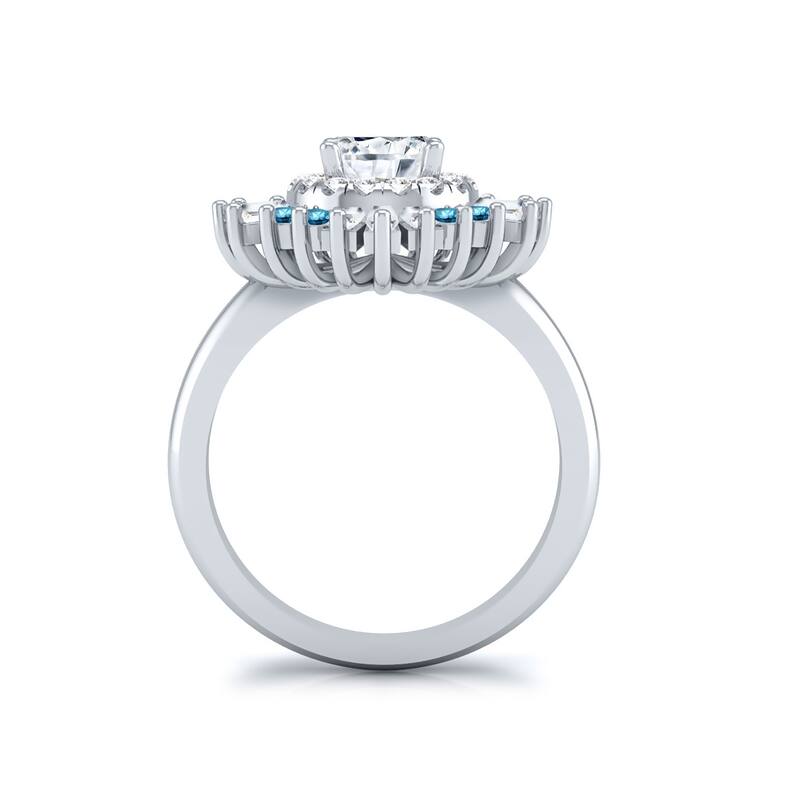 Auriya 14k Gold 3/4ctw Moissanite Ballerina Halo Blue Diamond Engagement Ring 9/10ct TDW