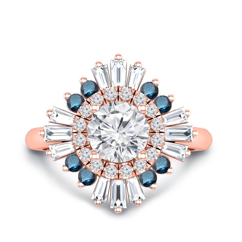 Auriya 14k Gold 3/4ctw Moissanite Ballerina Halo Blue Diamond Engagement Ring 9/10ct TDW