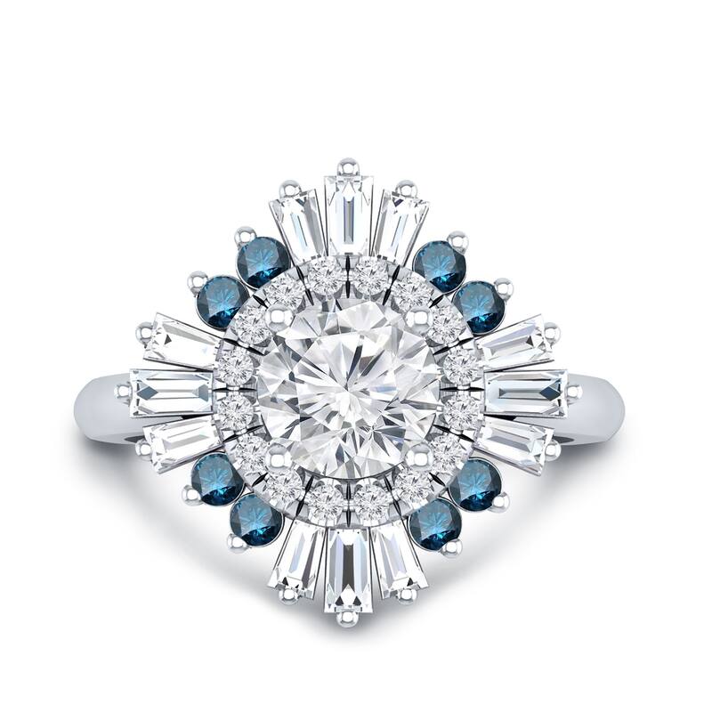 Auriya 14k Gold 3/4ctw Moissanite Ballerina Halo Blue Diamond Engagement Ring 9/10ct TDW