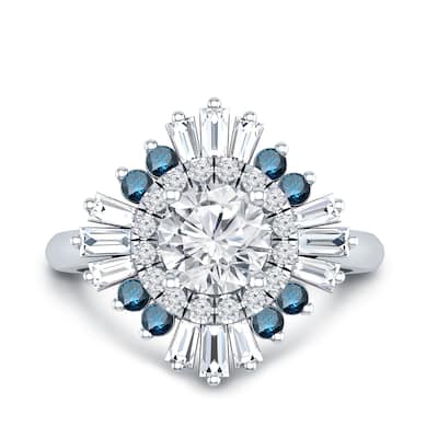 Auriya 14k Gold 3/4ctw Moissanite Ballerina Halo Blue Diamond Engagement Ring 9/10ct TDW