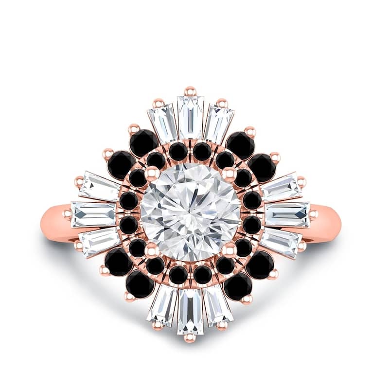 Auriya 14k Gold 3/4ctw Moissanite Ballerina Halo Black Diamond Engagement Ring 9/10ct TDW - Rose - 4