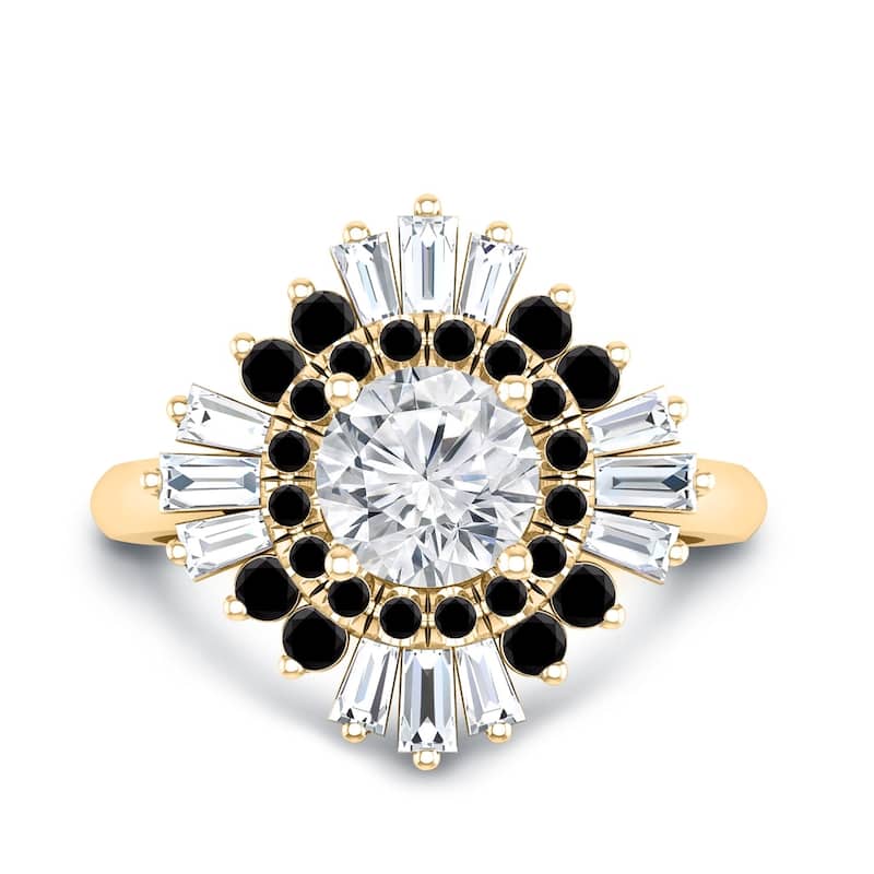 Auriya 14k Gold 3/4ctw Moissanite Ballerina Halo Black Diamond Engagement Ring 9/10ct TDW