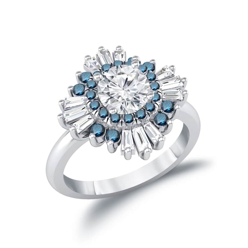 Auriya 14k Gold 3/4ctw Moissanite Ballerina Halo Blue Diamond Engagement Ring 9/10ct TDW