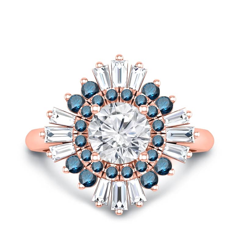 Auriya 14k Gold 3/4ctw Moissanite Ballerina Halo Blue Diamond Engagement Ring 9/10ct TDW