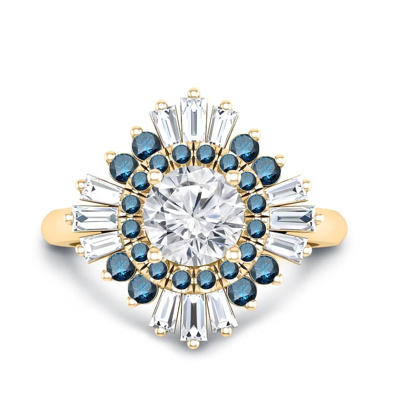 Auriya 14k Gold 3/4ctw Moissanite Ballerina Halo Blue Diamond Engagement Ring 9/10ct TDW