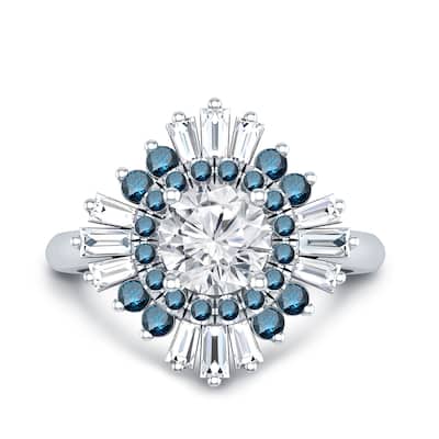 Auriya 14k Gold 3/4ctw Moissanite Ballerina Halo Blue Diamond Engagement Ring 9/10ct TDW