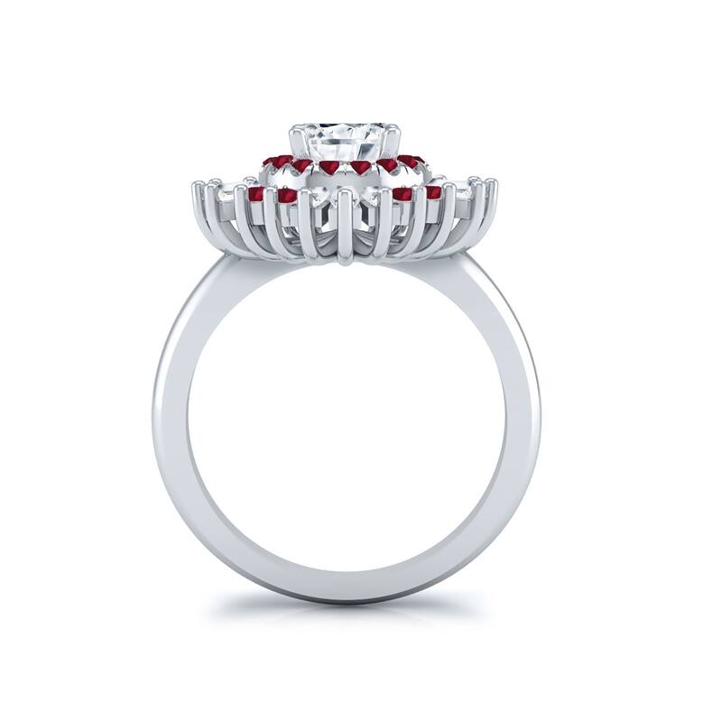 Auriya Vintage Ballerina 3/4ct Moissanite and Red Ruby & Halo Diamond Engagement Ring 14k Gold