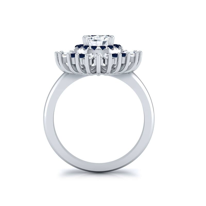 Auriya Vintage Ballerina 3/4ct Moissanite Blue Sapphire and Halo Diamond Engagement Ring 14k Gold (G-H, VS1-VS2)