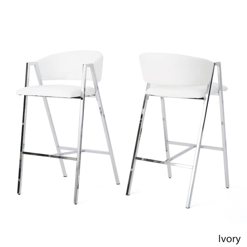 Marlon Modern 28-inch Backed Faux Leather Barstool (Set of 2) by Christopher Knight Home - ivory + chrome