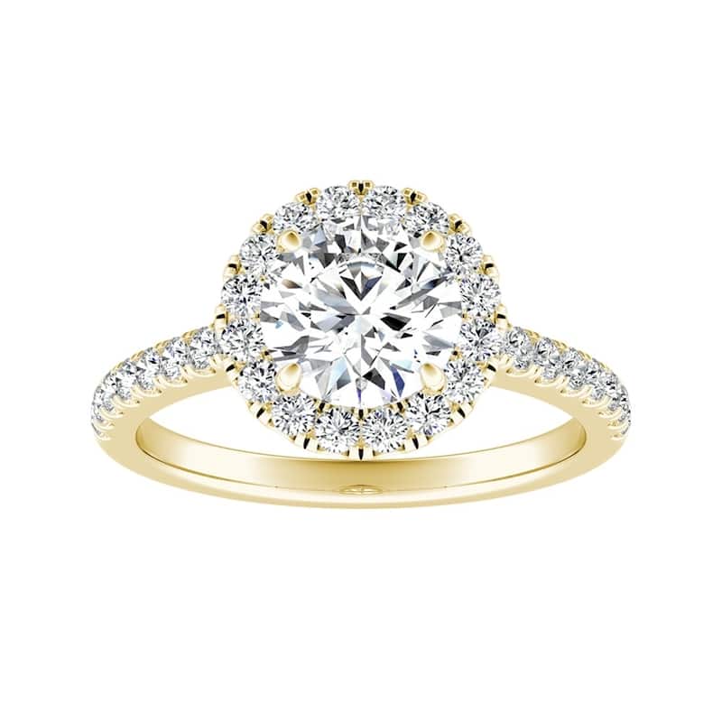 Auriya 14k Gold 1 1/2ct Moissanite Halo Diamond Engagement Ring 3/8ctw - Yellow - 4