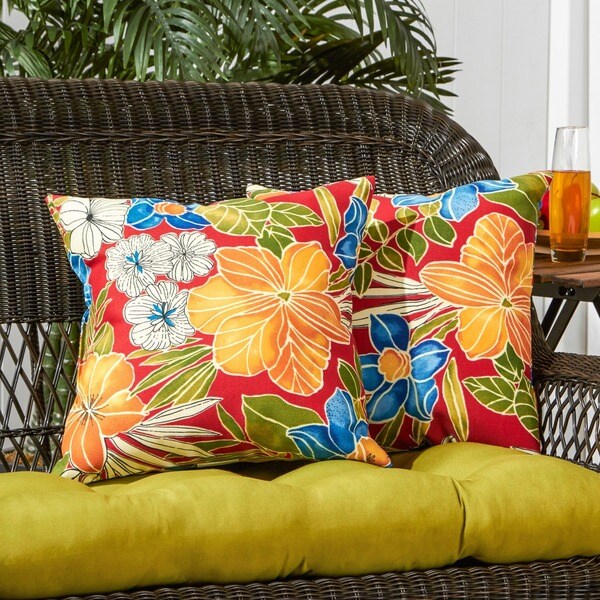Tropical Floral Design Set of 2 22" Outdoor Porch/Patio Pillows 