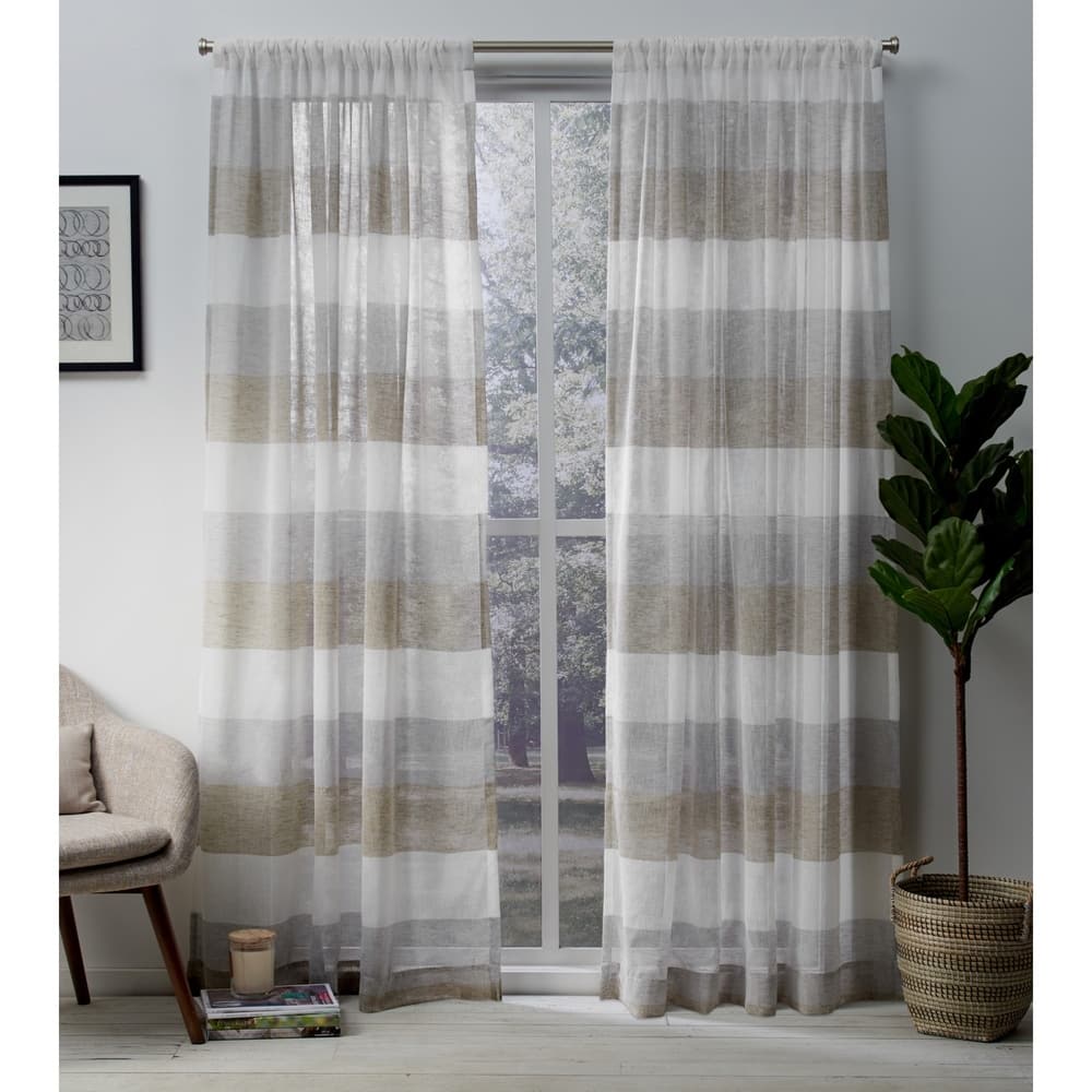 Porch & Den Ocean Stripe Sheer Curtain Panel Pair with Rod Pocket