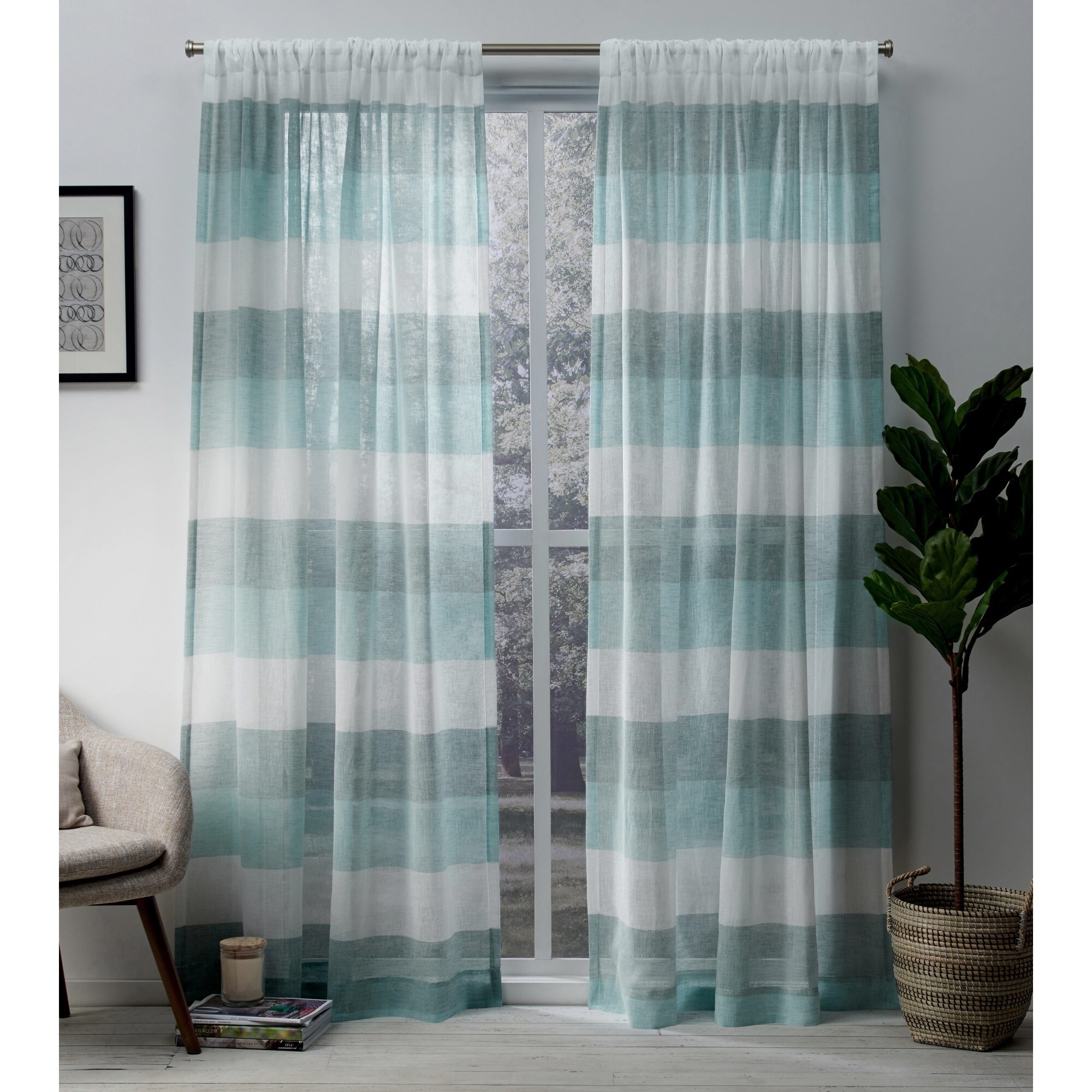 Porch Den Ocean Stripe Sheer Curtain Panel Pair With Rod Pocket Porch Den Ocean Stripe Sheer Curtain Panel Pair With Rod Pocket