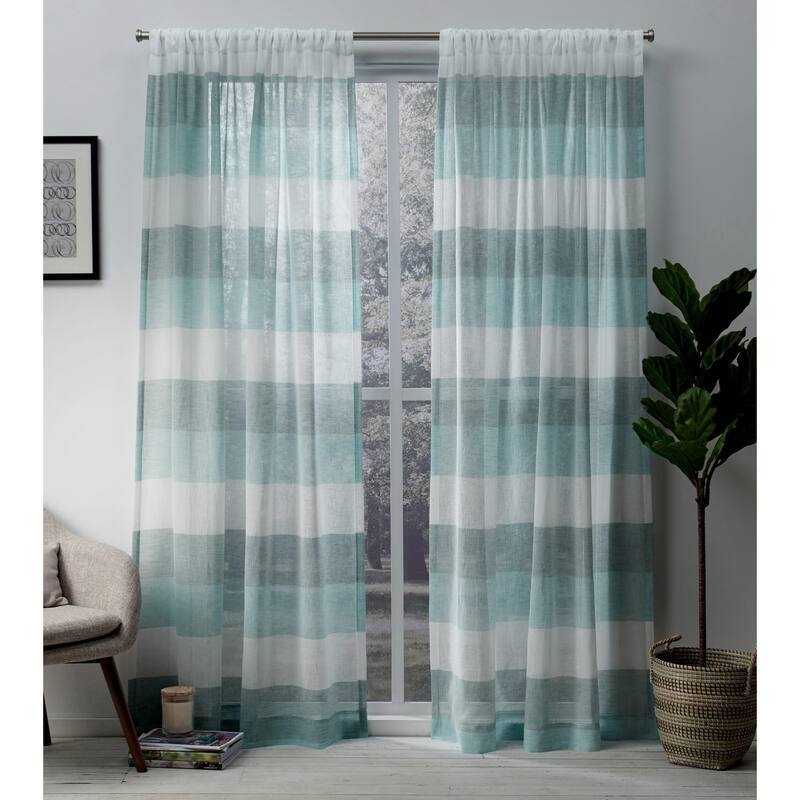Porch & Den Ocean Stripe Sheer Curtain Panel Pair with Rod Pocket