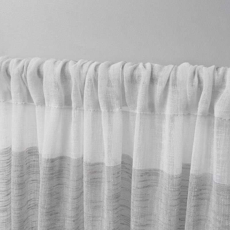 Porch & Den Ocean Stripe Sheer Curtain Panel Pair with Rod Pocket