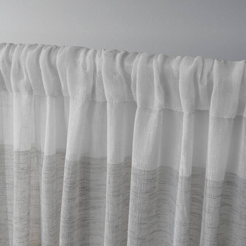 Porch & Den Ocean Stripe Sheer Curtain Panel Pair with Rod Pocket