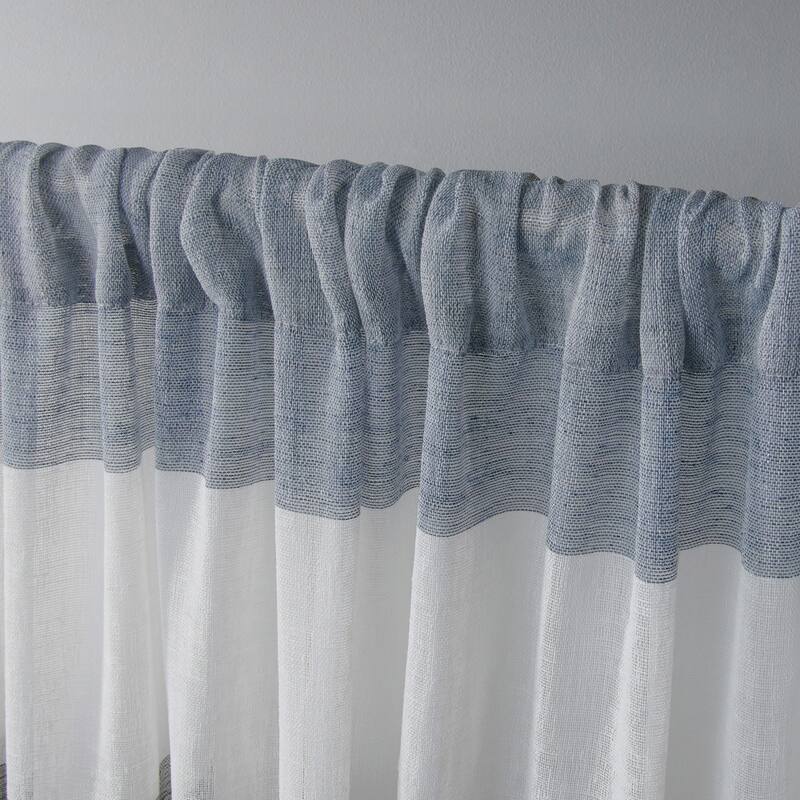 Porch & Den Ocean Stripe Sheer Curtain Panel Pair with Rod Pocket