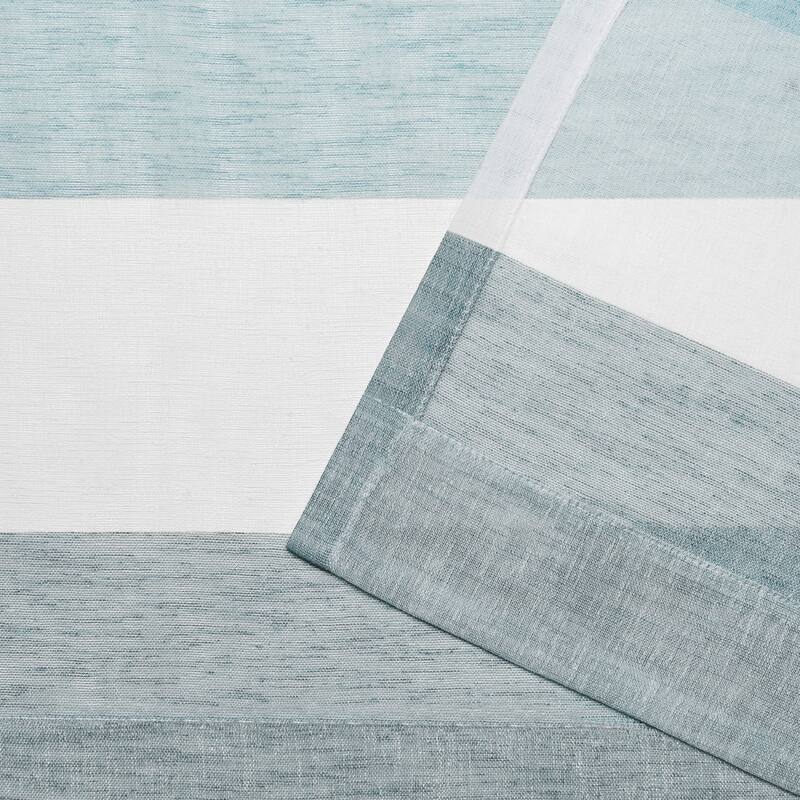 Porch & Den Ocean Stripe Sheer Curtain Panel Pair with Rod Pocket