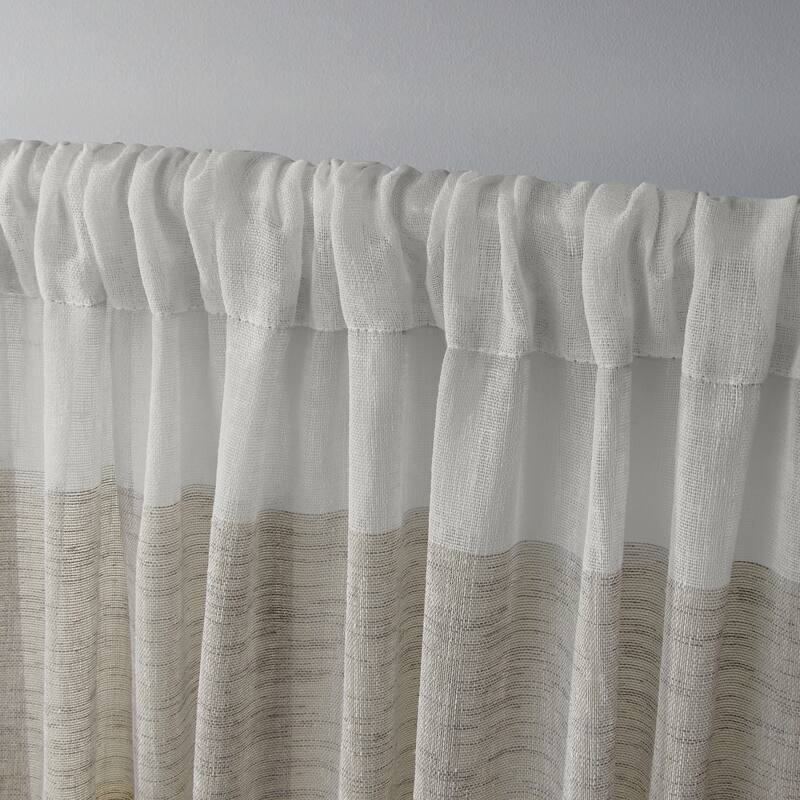 Porch & Den Ocean Stripe Sheer Curtain Panel Pair with Rod Pocket