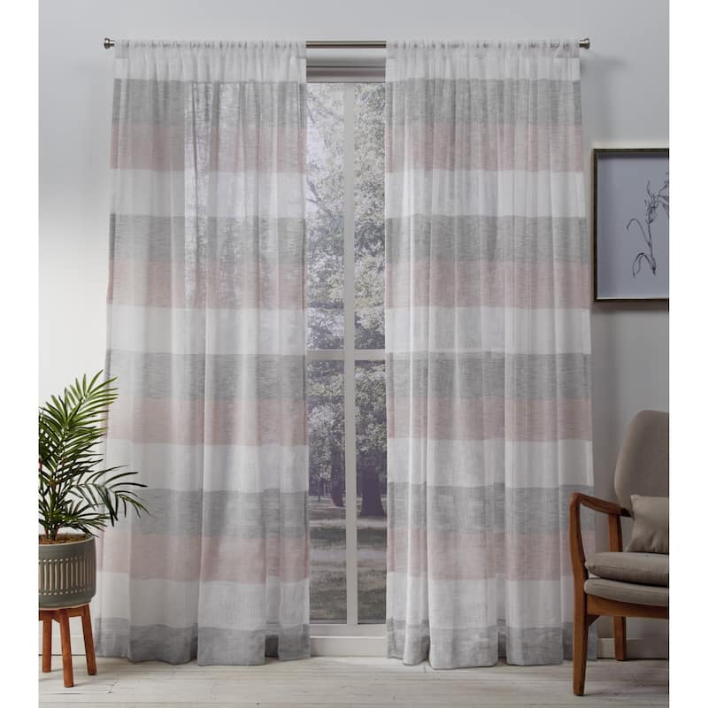 Porch & Den Ocean Stripe Sheer Curtain Panel Pair with Rod Pocket
