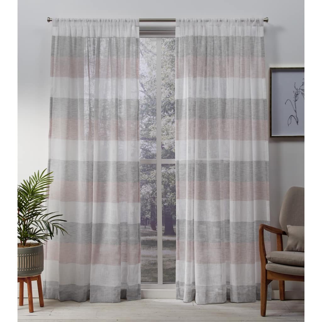 Porch & Den Ocean Stripe Sheer Curtain Panel Pair with Rod Pocket