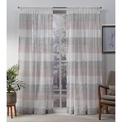 Porch & Den Ocean Stripe Sheer Curtain Panel Pair with Rod Pocket
