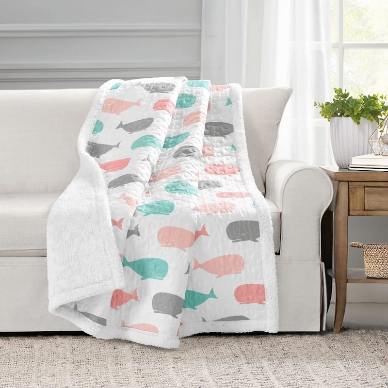 Lush Decor Whale Sherpa Throw - Pink & Aqua