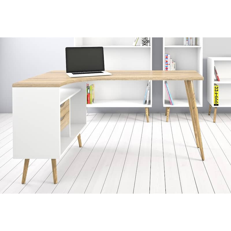 Carson Carrington Kristiansund White and Oak 2-drawer L-shaped Desk