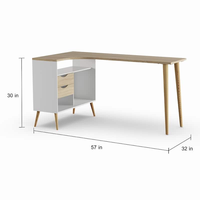 Carson Carrington Kristiansund White and Oak 2-drawer L-shaped Desk
