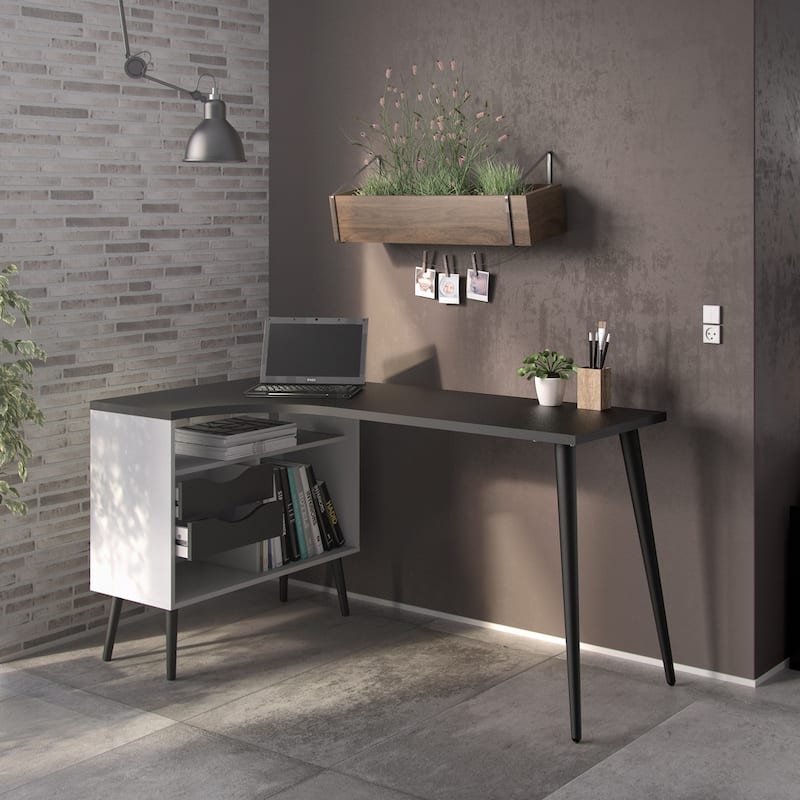 Carson Carrington Kristiansund White and Oak 2-drawer L-shaped Desk