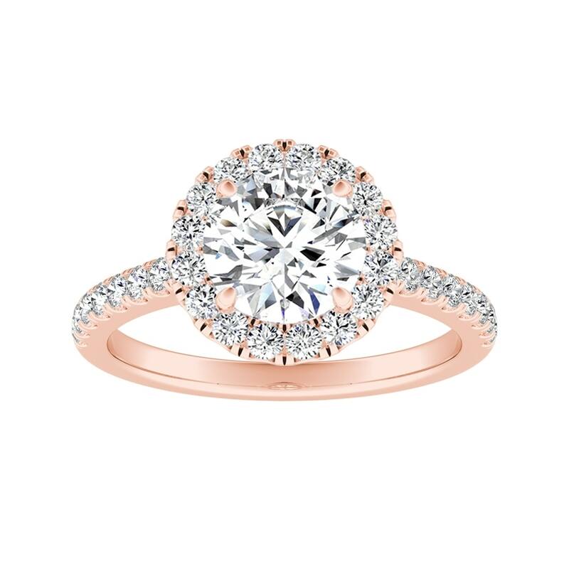 Auriya 14k Gold 2ct Moissanite Halo Diamond Engagement Ring 3/8ctw - Rose - 4.5