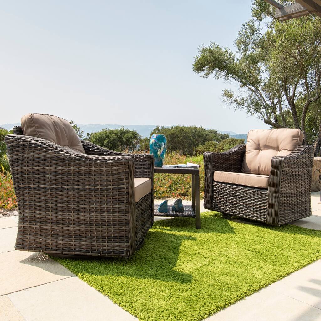 Corvus Eolie 3-piece Outdoor Wicker Swivel Glider Chair Set with Side Table