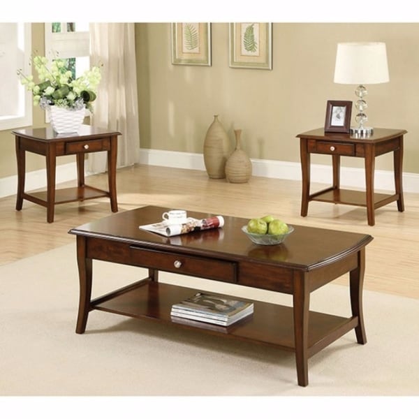3 piece pack of 1 Coffee Table and 2 End tables With Drawer, Brown,