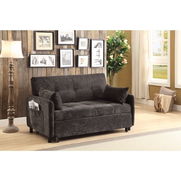 Small Velvet Tufted Sofa Bed Dark Brown