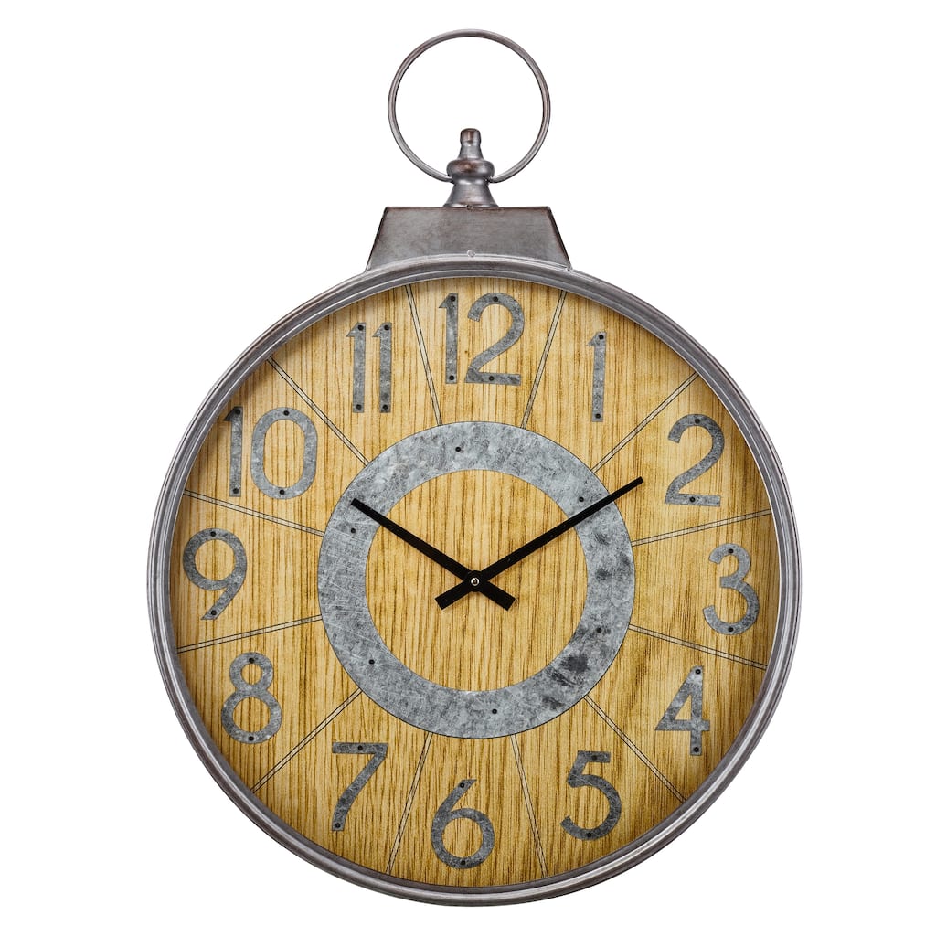 Simply Charming Wood Wall Clock with Galvanized Accents, Brown ...