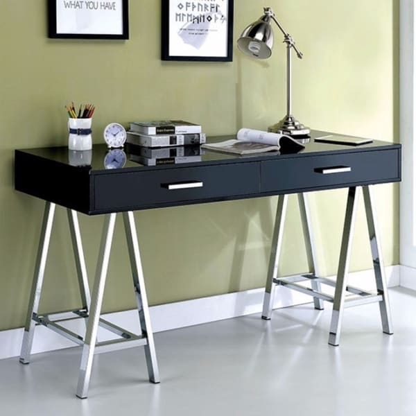 Substantial Two Drawer Contemporary Computer Desk With Angled Substantial Two Drawer Contemporary Computer Desk With Angled Legs Black Free Shipping Today 21492324