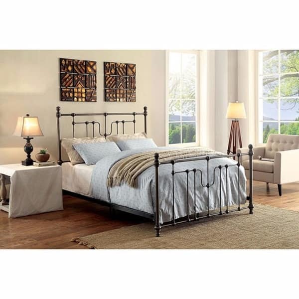 Accentuated Metal California King Size Bed With Headboard Footboard Black
