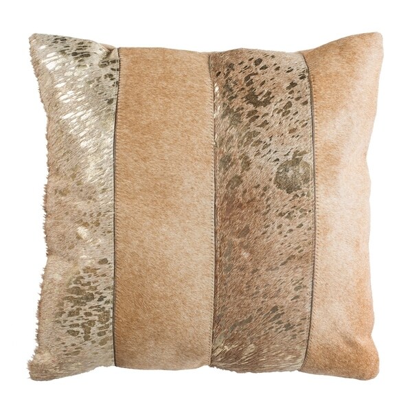 SAFAVIEH Blair Metallic Beige/ Gold Cowhide 20inch Decorative Pillow