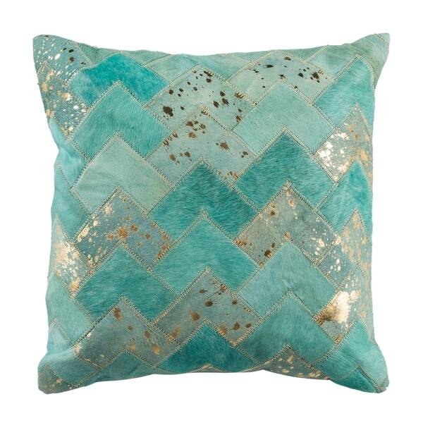 Shop Safavieh Ezla Metallic Turquoise Gold Cowhide 20 Inch Pillow