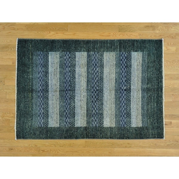 Hand Knotted Multicolored Modern & Contemporary with Wool Oriental Rug - 4' x 5'10