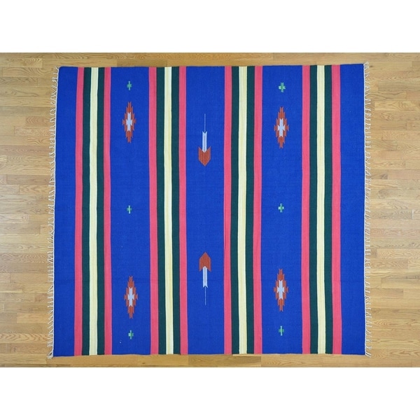 Hand Knotted Multicolored Flat Weave with Cotton Oriental Rug - 8' x 8'6