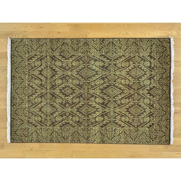 Hand Knotted Brown Modern & Contemporary with Wool Oriental Rug - 4'1 x 6'2