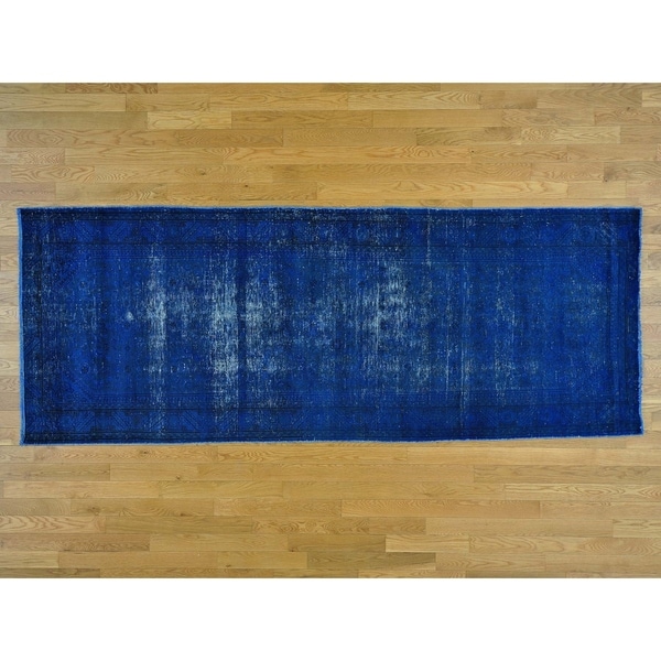Hand Knotted Blue Overdyed & Vintage with Wool Oriental Rug