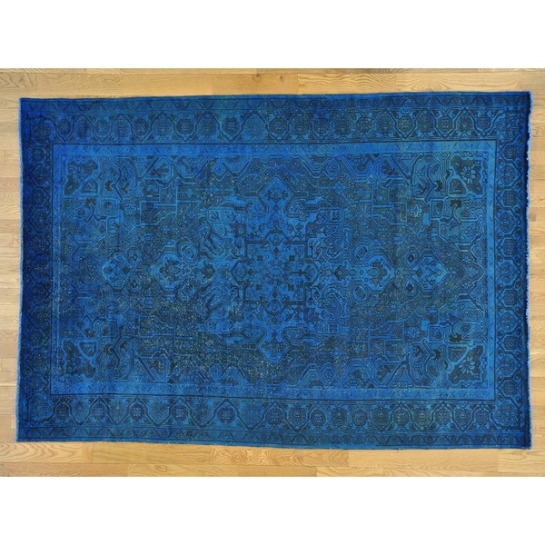 Hand Knotted Blue Overdyed & Vintage with Wool Oriental Rug - 6'10 x 10'