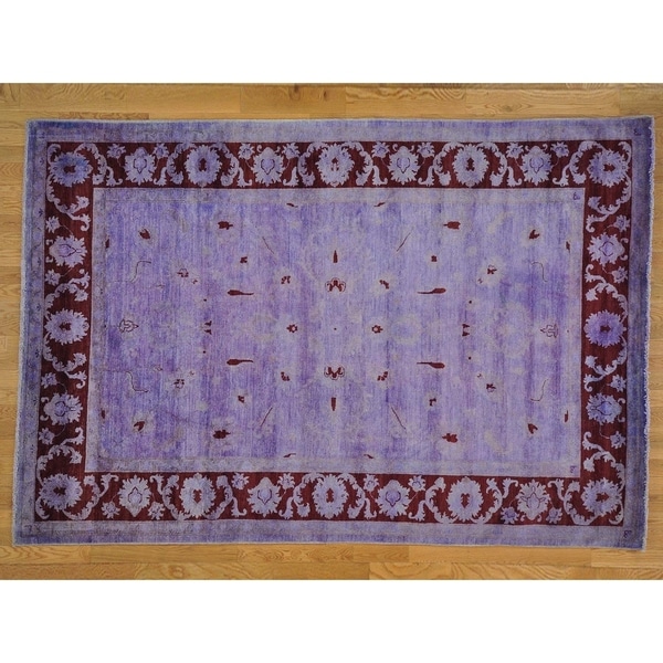 Hand Knotted Purple Oushak And Peshawar with Wool Oriental Rug - 6'8 x 9'10