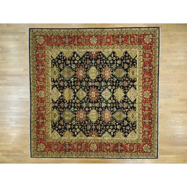 Hand Knotted Black Heriz with Wool Oriental Rug